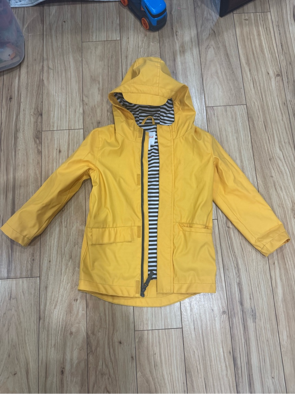 Cat & Jack Yellow Hooded Kids Raincoat with Striped Lining